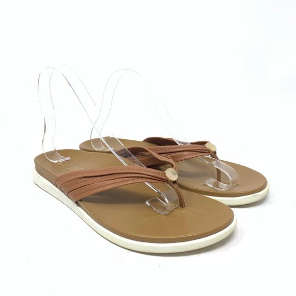 VIONIC Palm Catalina Toe-Post Strappy FlipFlop Thong Sandals Tan Leather Size 8 - Picture 1 of 9